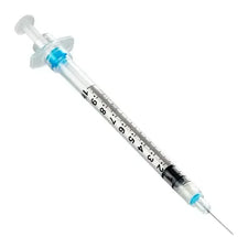 Sterile medical syringe with needle, single-use, for injection or vaccination