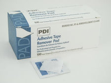 PDI adhesive tape remover pad box with an opened pad, medical tape removal supplies