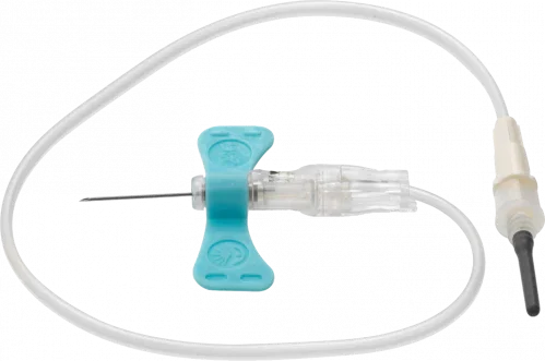 Butterfly winged infusion set with needle and tube for medical or IV use