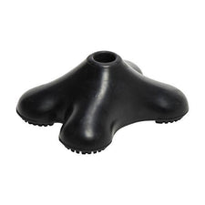 Black quad cane tip for mobility aid, four-point base, replacement rubber foot