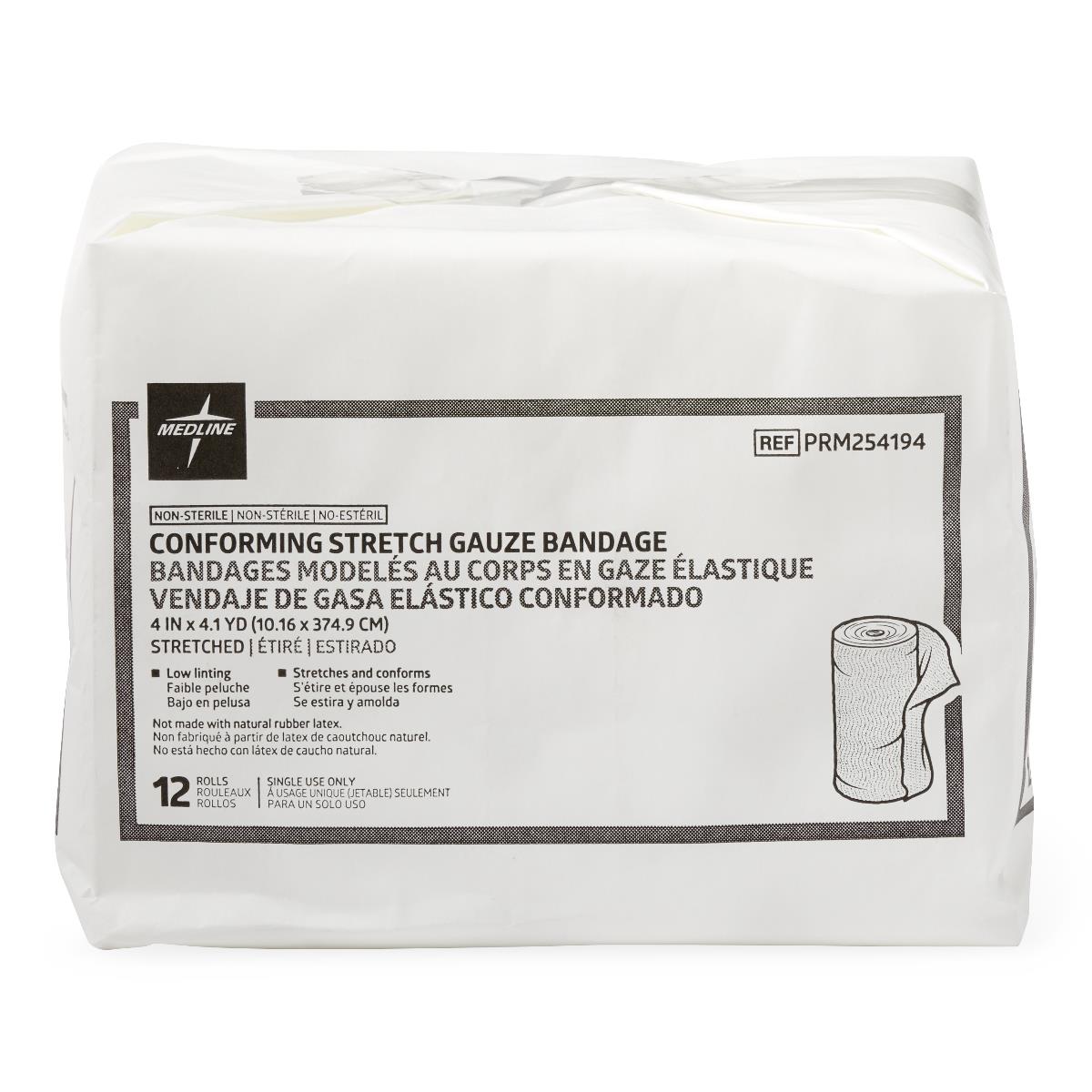 Medline conforming stretch gauze bandage 12-roll pack, non-sterile, 4 inch, medical supplies