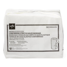 Medline conforming stretch gauze bandage pack, 4 inch by 4.1 yard, 12 rolls, non-sterile