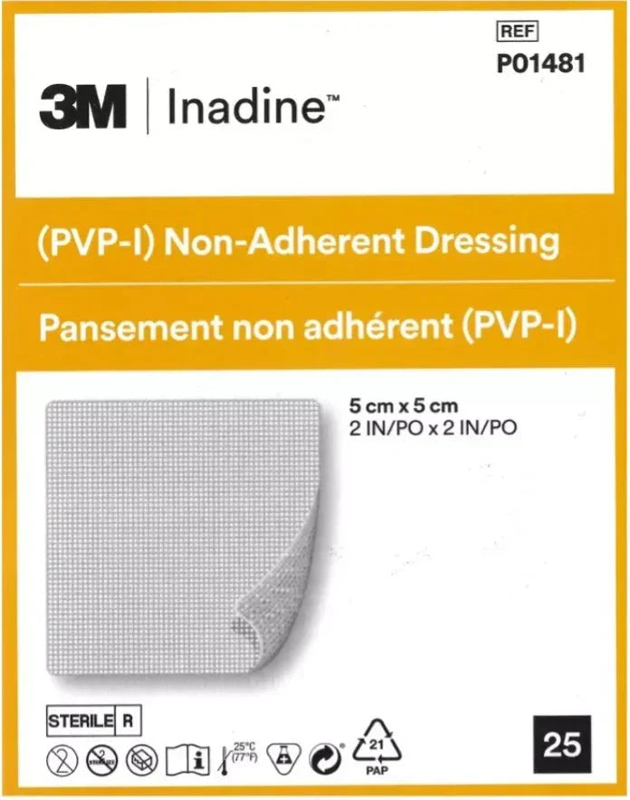 3M Inadine Povidone Iodine (PVP-I) Non-Adherent Dressing 5cm x 5cm | P01481 EXPIRY 02/28/2026
