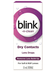 Blink-n-clean dry contacts lens drops box for soft and RGP lenses, 15 ml sterile