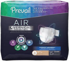 Pack of Prevail Air Overnight stretchable adult briefs, size 3, 15 count, high absorbency.