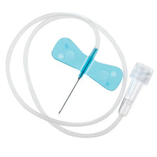 Butterfly winged infusion set with needle and tubing for IV or blood collection