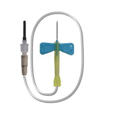 butterfly infusion set with blue wings and clear tubing for IV access