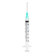 3ml disposable medical syringe with needle on white background