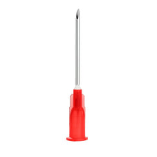 Sterile hypodermic needle with red safety cap for medical use and home care supplies