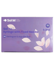 Sol-M syringe with fixed needle 0.3ml box, 100 pieces, purple packaging, medical supplies