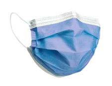 Blue disposable medical face mask with ear loops for personal protection