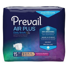 Prevail Air Plus adult daily briefs package, size 3 large, 15 count, for incontinence care