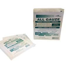 Sterile all gauze sponges package for wound care, 10x10 cm, latex-free medical supplies.