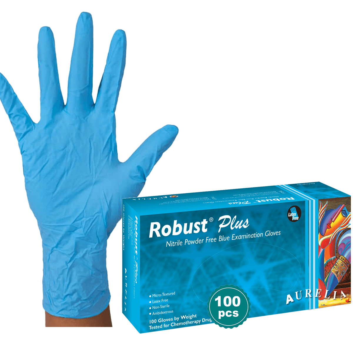 Aurelia Robust Plus Nitrile Exam Gloves Blue 4.5 mil