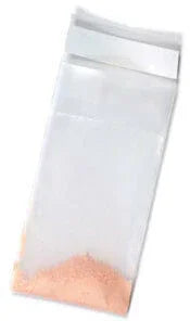 Transparent plastic medical sample bag with orange powder for lab or healthcare use