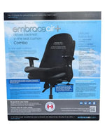EmbraceAir Plus deluxe backrest and seat cushion combo packaging, ergonomic chair support for back pain prevention.