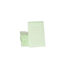 Stack of light green disposable esthetic waxing strips on white background