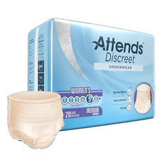 Attends Discreet women's medium absorbency underwear, adult incontinence product package