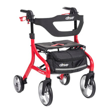Red Drive Nitro rollator walker with seat, storage bag, and large wheels for mobility support