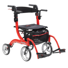 Red Nitro Duet rollator walker and transport chair with large wheels and storage basket