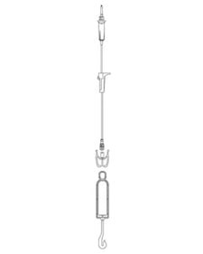 IV administration set medical tubing with flow regulator and injection port on white background