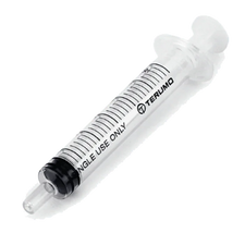 Disposable Terumo medical syringe with clear barrel and measurement markings