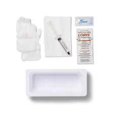 Sterile medical dressing kit with gloves, syringe, povidone-iodine swab, prep pad, tray, and gauze