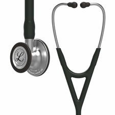 Black and silver cardiology stethoscope with dual head chestpiece for medical use
