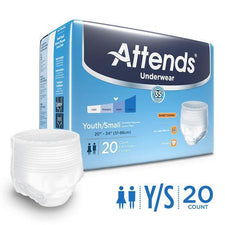 Attends Underwear Youth/Small 20 count pack, disposable incontinence underwear
