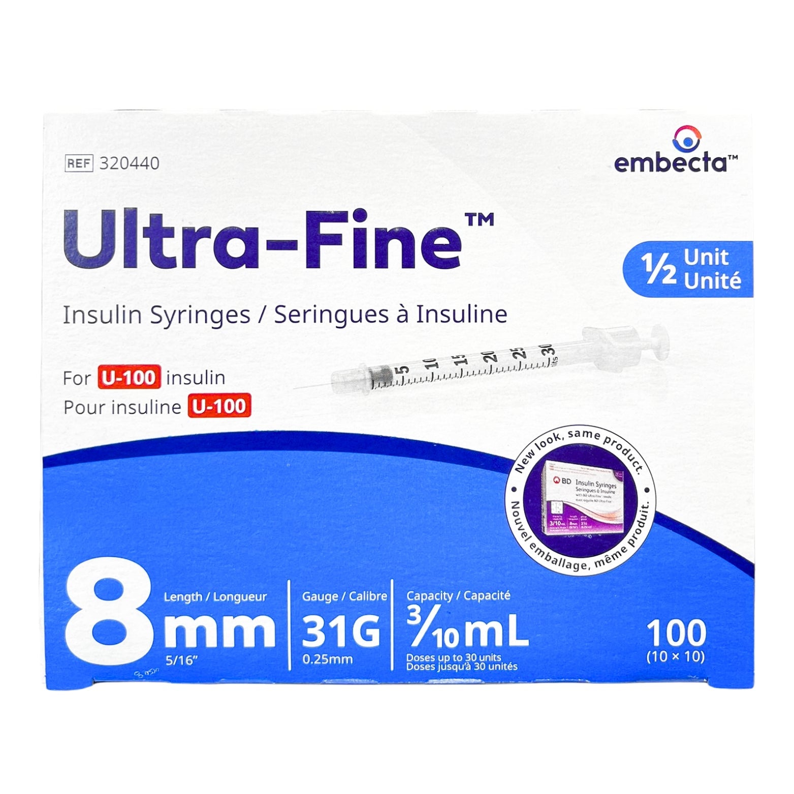 0.3mL | 31G x 8mm BD / Embecta Ultra-Fine Insulin Syringes | 320440