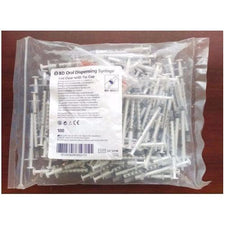 Bag of BD oral dispensing syringes 1ml with tip caps for medication or home care use