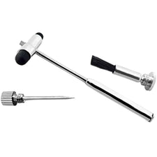 Reflex hammer set with brush and pointed tool for neurological examination on white background