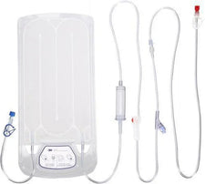 IV fluid bag set with tubing and connectors for medical infusion therapy