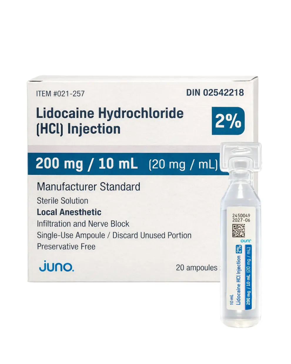 Lidocaine Hydrochloride Injection 2% Local Anesthetic 10mL | 20/Box | 021-257
