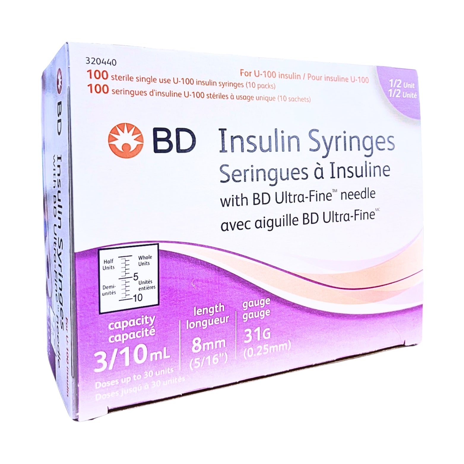 High-quality BD Insulin Syringes - 0.3mL capacity, 31G needle, and 8mm length for easy use.