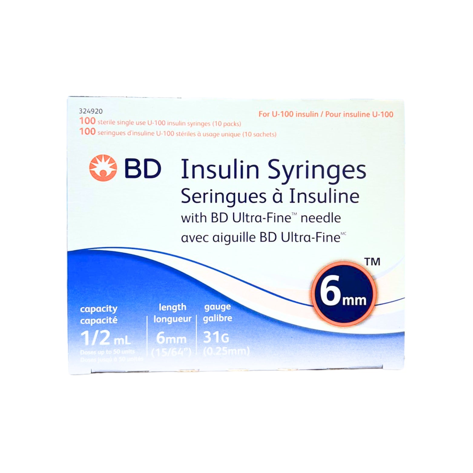 BD 0.5mL Insulin Syringe with 6mm 31G Needle – Single-Use, Latex-Free