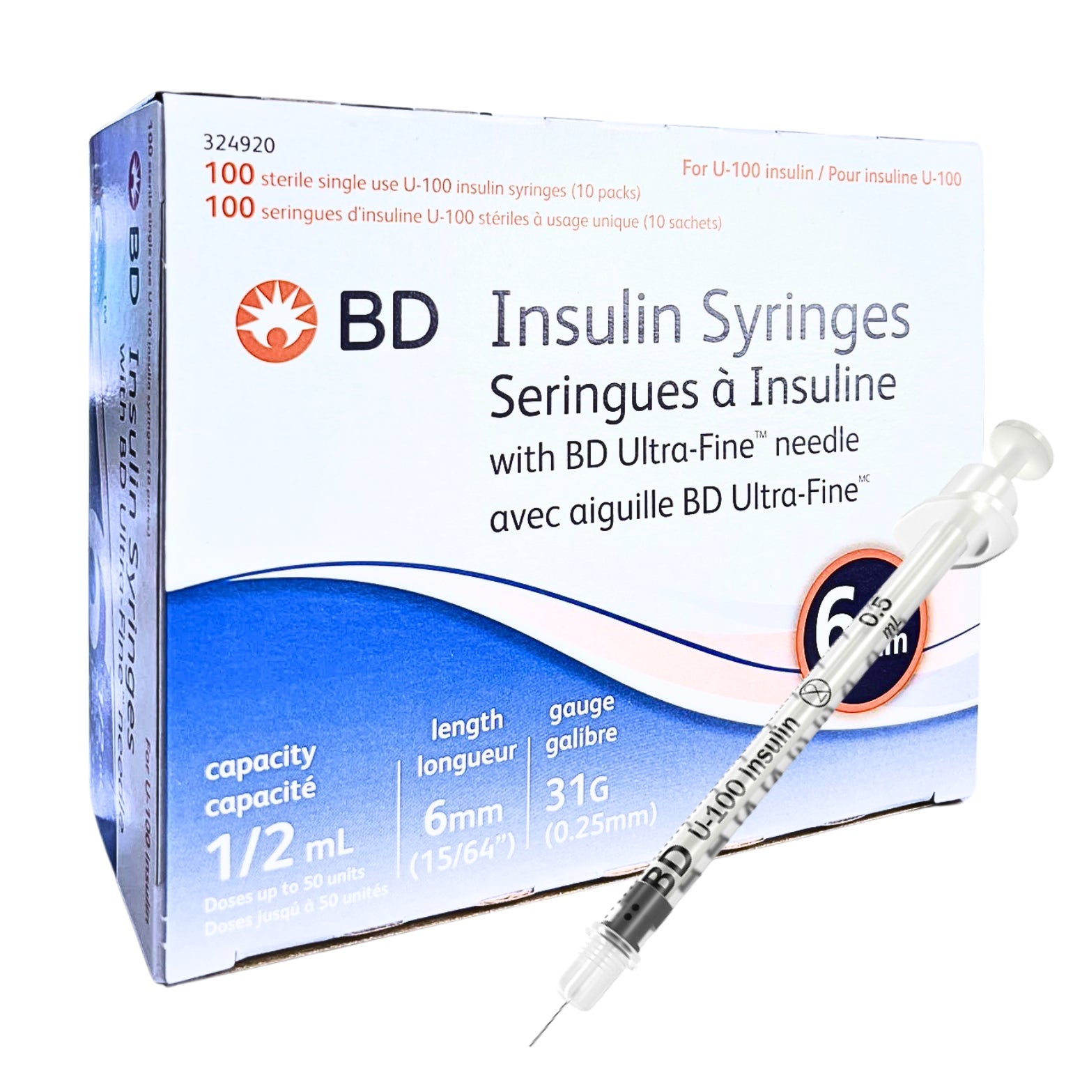 BD Insulin Syringe 0.5mL, 6mm Needle, 31G – Safe & Precise for Insulin Injection