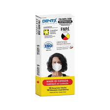 Dentx FN-N95-508 respirator mask box with image of woman wearing white N95 mask