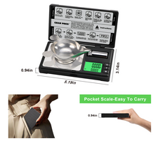 Compact digital pocket scale with bowl, portable for medical or lab use, easy to carry
