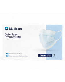 Medicom SafeMask Premier Elite blue procedure earloop face masks, ASTM L3/N3, 50 count