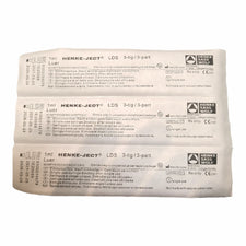 Packaged Henke-Ject 1ml Luer disposable syringes, sterile, latex-free, medical supplies