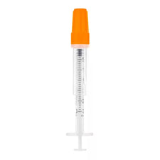 Clear medical syringe with orange cap for precise dosing