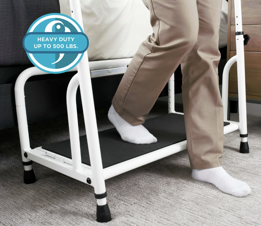 Heavy-duty bed step stool for home care, supports up to 500 lbs, ideal for seniors and mobility aid