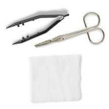 Medical tweezers, scissors, and gauze pad for home care and wound treatment supplies
