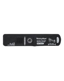 Small black reusable blood pressure cuff with Velcro, labeled for infants, no tube attached