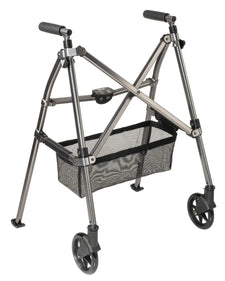 Lightweight folding rolling walker with wheels and mesh storage basket