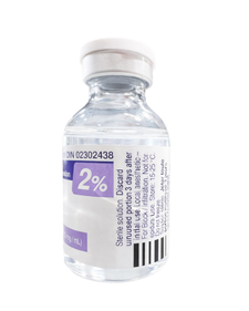 Glass vial of Xylocaine Lidocaine Hydrochloride 2% injection, medical anesthetic solution