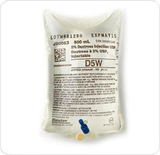 500mL IV fluid bag 5% dextrose injection USP, medical intravenous therapy supply