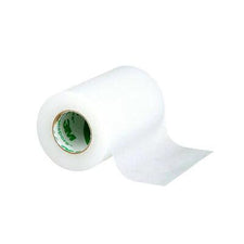 Medical adhesive tape roll, transparent, unrolled, used for wound care and bandage securement