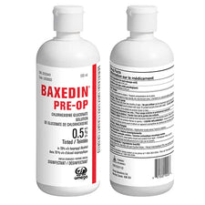 Baxedin Pre-Op chlorhexidine gluconate 0.5% disinfectant solution bottles, medical use